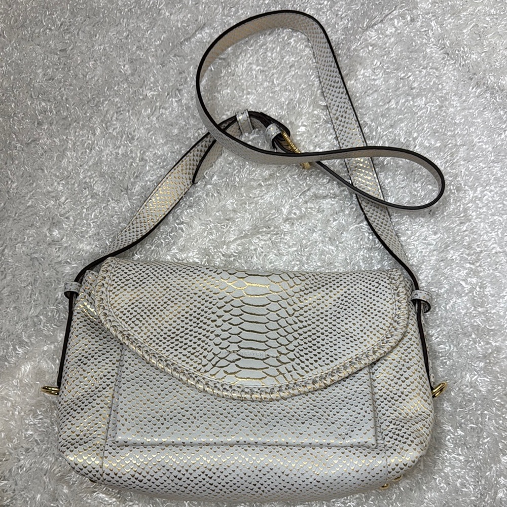 Aimee kestenberg leather snake print crossbody purse bag cream gold